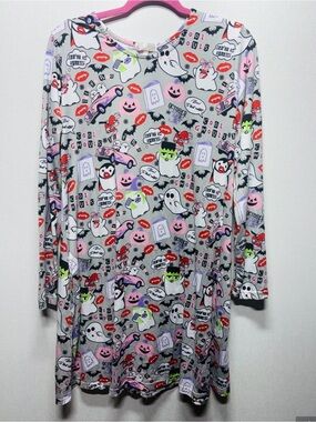 Halloween Print Grey Women's Dress with Pink & Red Accents